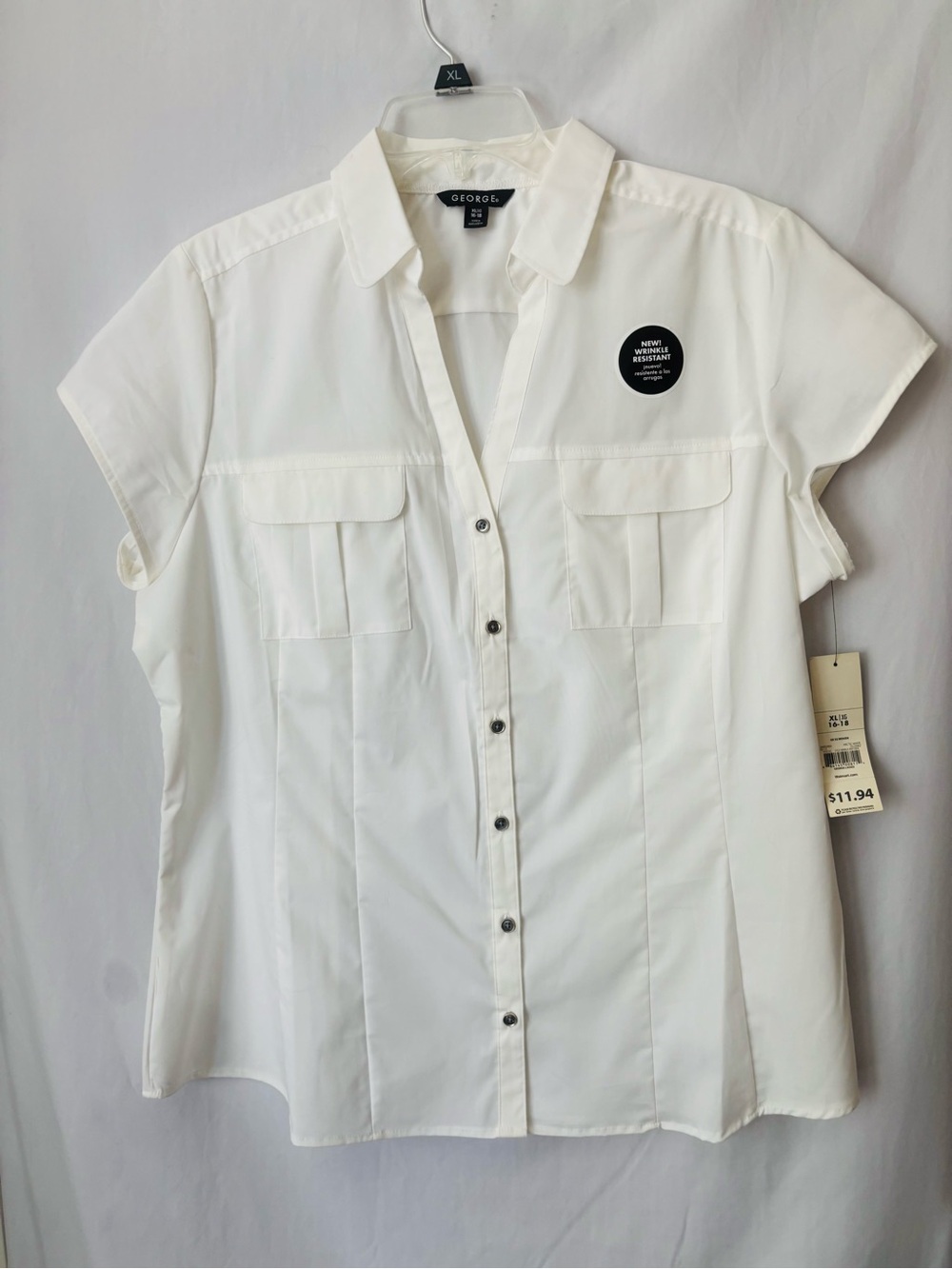 George Wrinkle Resistant White Button Front Blouse XL Office Top